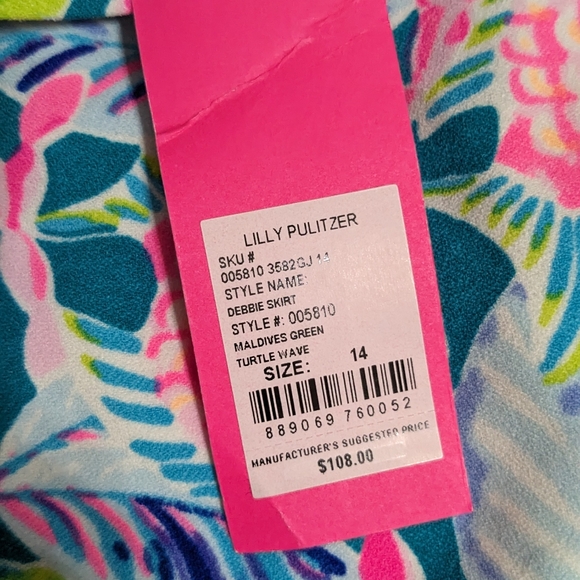 NWT! Lilly Pulitzer Debbie Skirt Maldives Green Turtle Wave Size 14 - Picture 3 of 14